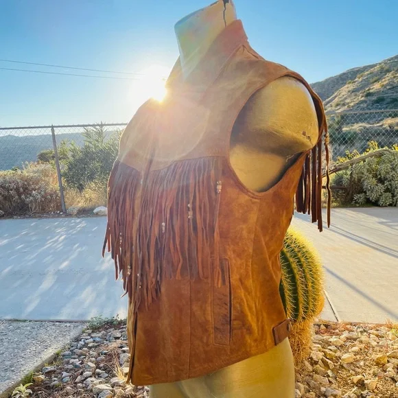 LEATHER RANCH Vintage 80’s SUEDE Western Beaded Leather VEST Size 1 - Picture 10 of 16